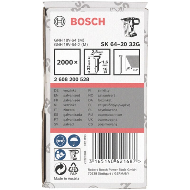 Professional 2 608 200 528 - Broche de tête fraisée SK64 20G, 32 mm, pack 2000 - Bosch