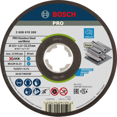Bosch PRO Stainless Steel and Metal X-Lock Trennscheibe 115 x 1,6 x 22,23 mm - 2608619260