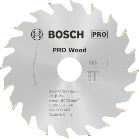 Bosch PRO Wood cordless Kreissägeblatt, 85 x 1,1 x 15 mm, T20