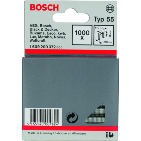 Bosch Professional 1 609 200 372 - Grapa de lomo estrecho tipo 55, 6 x 1,08 x 16 mm, pack de 1000