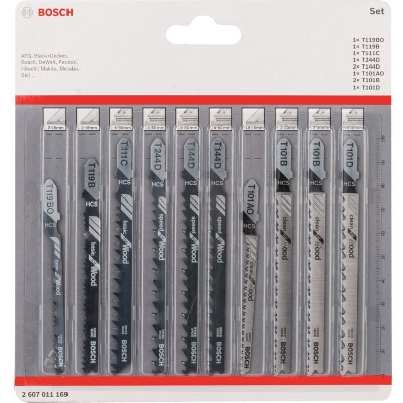 Bosch - Jigsaw Blade Set, for Wood, Pack of 10