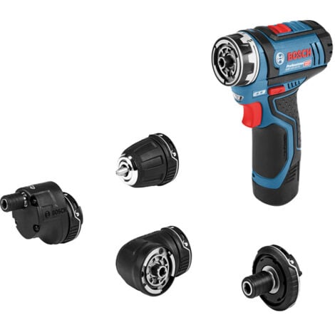 Bosch Professional 12V System GSR 12V-15 FC - Atornillador a batería (30 Nm, 4 cabezales FlexiClick, 2 baterías x 2,0 Ah, en L-BOXX)