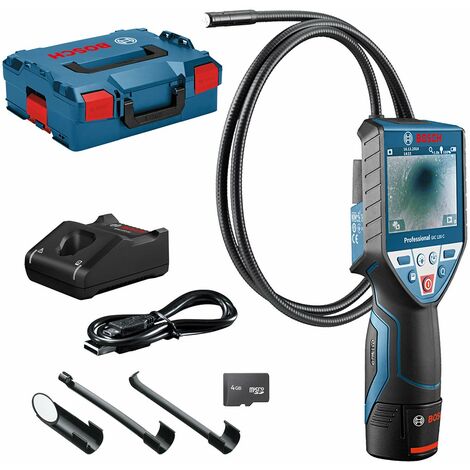 Bosch Professional 12V System Telecamera di ispezione GIC 120 C (1 batteria 12V, lunghezza del cavo: 120 cm, schermo: 3,5’’, 4x batterie AA, in L-BOXX)