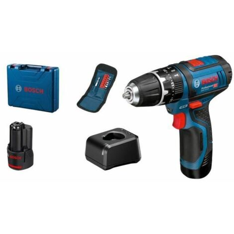 Bosch Professional 12V System Trapano Avvitatore Con percussione Gsb 12V-15 (Incl. 2 Batt. 2.0 Ah + Caricabatteria, Set di Bit da 10 Pezzi, in Valigetta Professionale)