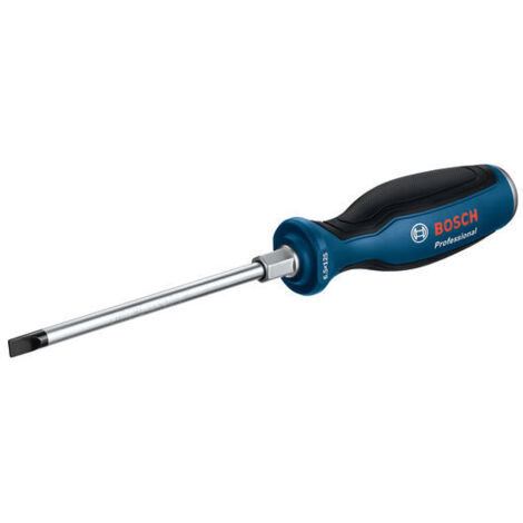 Bosch Professional 1600A01TG1 Destornillador plano, cromo vanadio, mango softgrip con cabezal de acero, azul, SL6.5 x 125mm