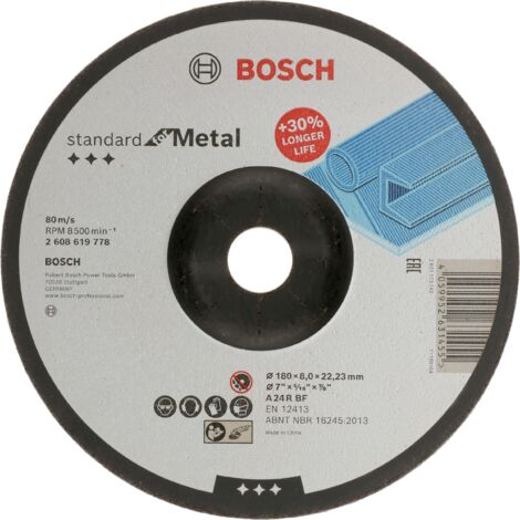 Bosch Professional 1x Disco abrasivo Standard per metallo (per metallo, Ø 180 x 8 x 22,23 mm, concavo, accessorio per smerigliatrice)