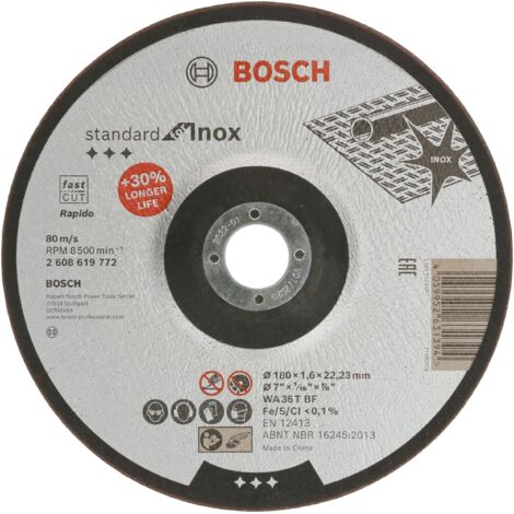 Bosch Professional 1x Disco de Taglio Standard per Acciaio Inox (per Acciaio Inox, Ø 180 x 1,6 x 22,23 mm, concavo, accessorio per smerigliatrice)