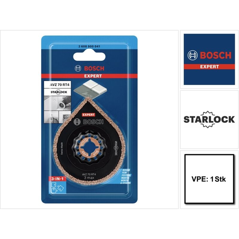 Bosch - expert 3 Max avz 70 RT4 Décapant à mortier Remover Starlock 87 x 70 mm - 1 pièce (2608900041)