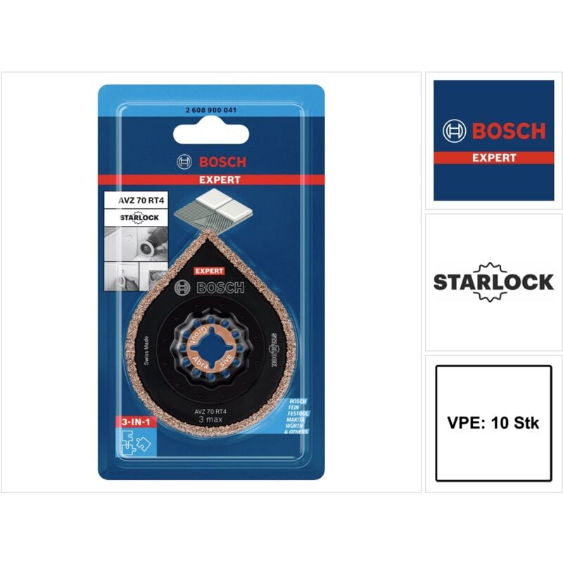 Bosch - expert 3 Max avz 70 RT4 Décapant Mortier Remover Starlock 87 x 70 mm - 10 pièces (2608900042)