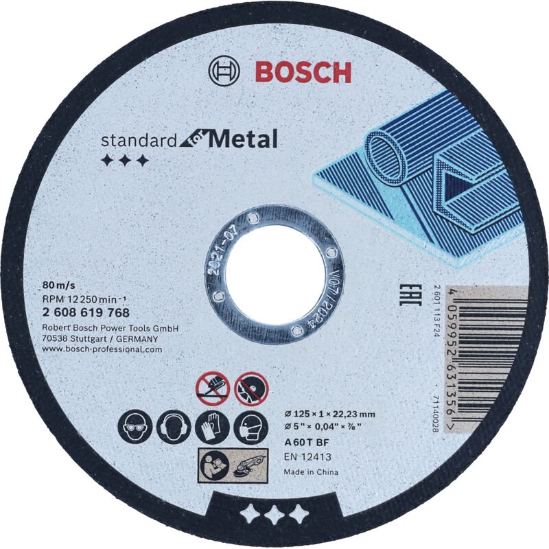 Bosch Accessories 1x Standard for Metal per il Disco da Taglio Dritto (adatta a lamiere, acciaio Ø 115 x 1 22,23 mm, Accessori Smerigliatrici