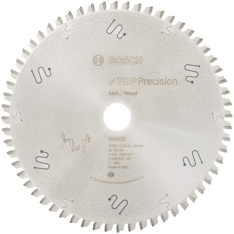 Bosch - Lame de scie circulaire Top Precision Best for Wood 254 x 30 x 2,3 mm, 60 - 2608642102
