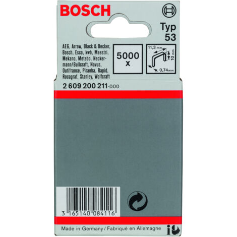 Bosch Professional 2 609 200 211 - Grapa de alambre fino tipo 53-11,4 x 0,74 x 10 mm (pack de 5000)