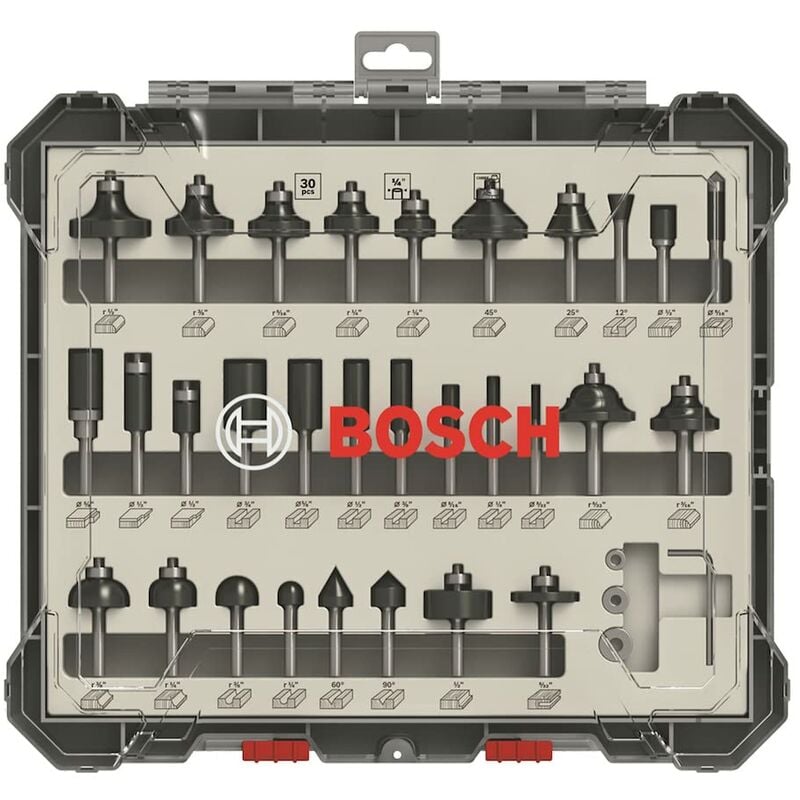 Bosch Professional 2607017476 30tlg. Set di frese (per legno, per frese verticali con gambo da 1/4