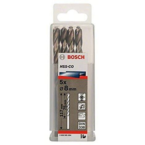 Bosch Professional 2608585894 Punte per Metallo HSS-Co, DIN 338, Codolo Rotondo, 8 x 75 x 117 mm, Set da 5 Pezzi