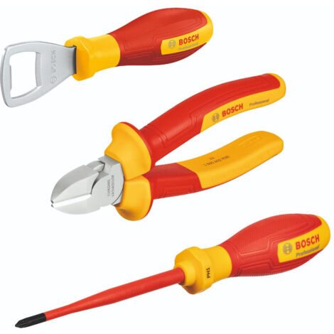 BOSCH PROFESSIONAL 3 OUTILS À MAIN (AVEC 1 TOURNEVIS VDE (PH1), 1 COUPE-BORDURES LATÉRAUX DIAGONAL VDE (160 MM) ET 1 OUVRE-BOUTE