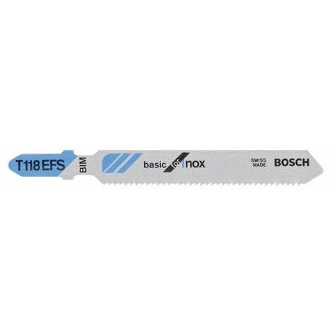 Bosch Professional 3 Stichägeblätter T 118 EFS Basic for Inox (per Lamiere di acciaio inossidabile, accessorio Seghetto alternativo)