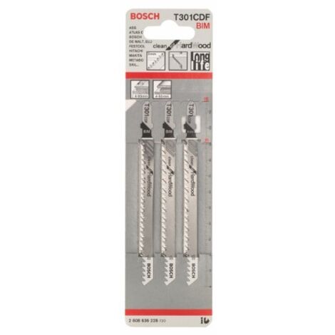 Bosch Professional 3 X Lame Per Seghetto Alternativo T 301 CDF Clean Hard Wood (per Legno Duro, Straight Cut, Accessorio Seghetto Alternativo)