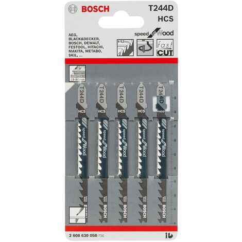 Bosch Professional 5 x Lame per seghetto alternativo T 244 D Speed for Wood (per Legno tenero, Taglio curvo, accessorio Seghetto alternativo)