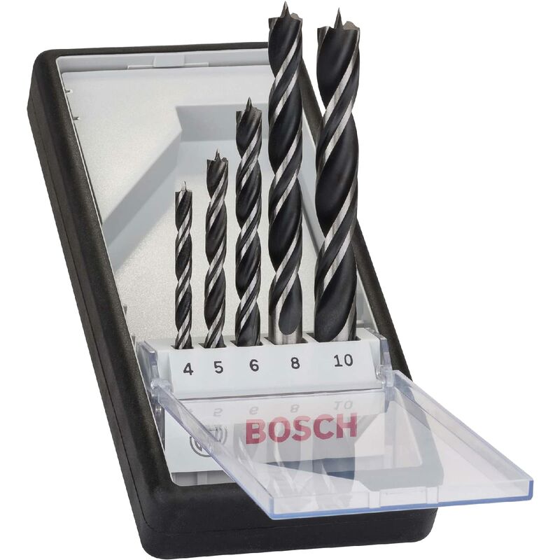 Image of Bosch - Professional 5pz. Punte elicoidale Set (per Legno ø 4, 5, 6, 8, 10 mm, Accessori Trapani)