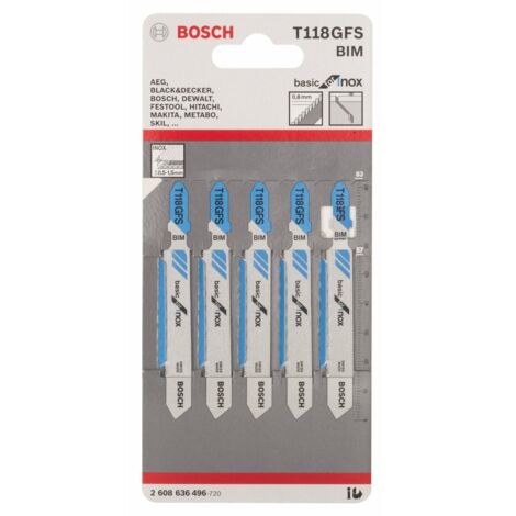 Bosch Professional 5x Lame per seghetto alternativo T 118 GFS Basic for Inox (per Lamiere di acciaio inossidabile, accessorio Seghetto alternativo)