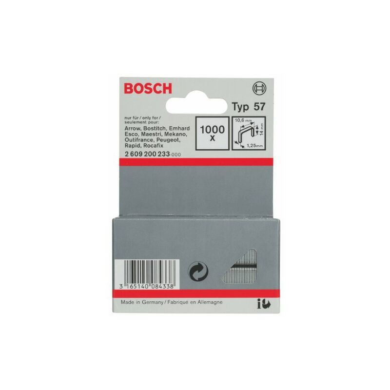 Bosch - 2609200233 Agrafe à fil plat de type 57 10,6 x 1,25 x 14 mm 1000 pièces