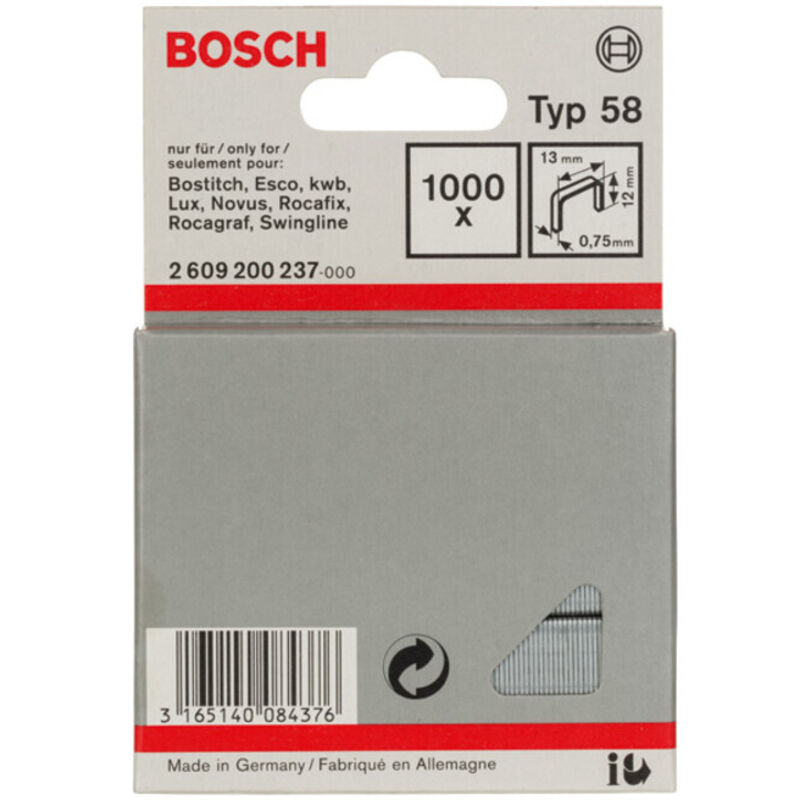 BOSCH Agrafes a fil fin type 58 13 x 0.75 x 12 mm Lot de 1000 - vue 2