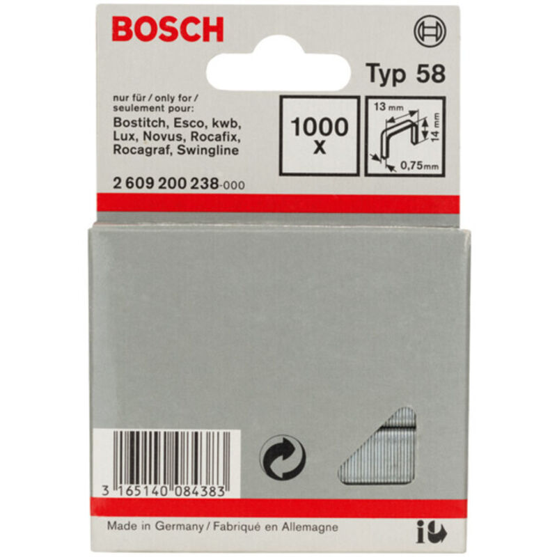 BOSCH Agrafes a fil fin type 58 13 x 0.75 x 14 mm Lot de 1000