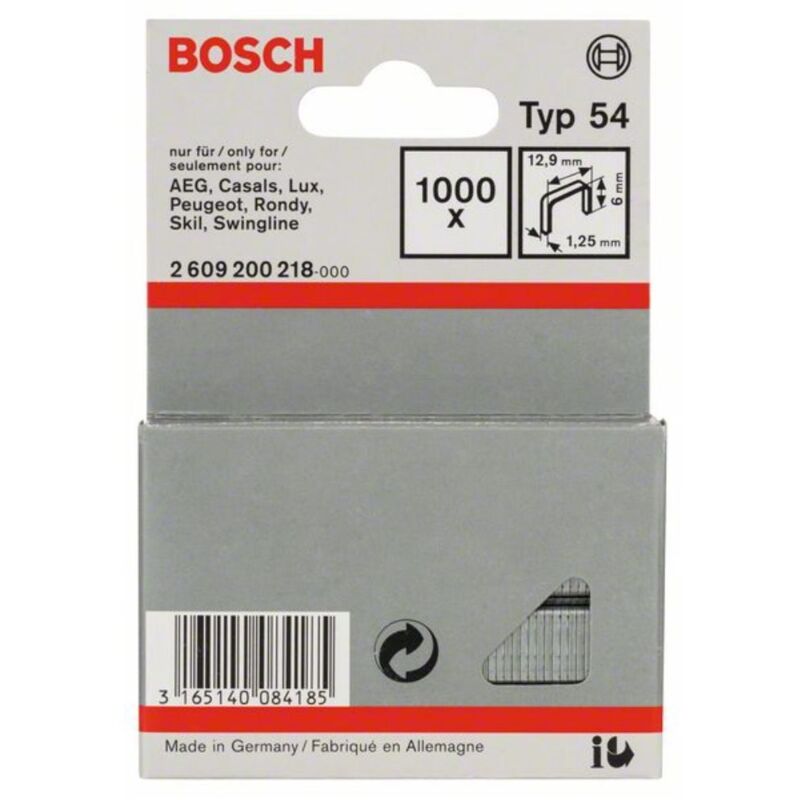 BOSCH Agrafe &agrave; fil plat de type 54, 12.9mm x 6mm, lot de 1000 2609200218