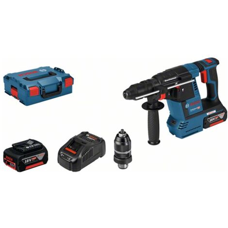 Bosch Professional Bosch Akku-Bohrhammer SDS-plus GBH 18V-26 F, Wechselbohrfutter, 2 x 5.0 Ah Li-Ion Akku, L-BOXX