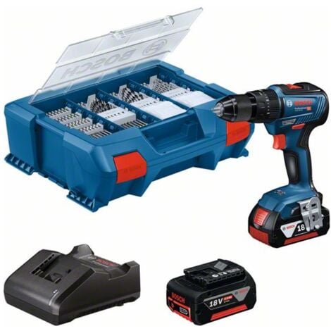 Bosch Professional Bosch Akku-Schlagbohrschrauber GSB 18V-55, incl. 2x Akku, Ladegerät, L-Case, 82-tlg. Zubehör