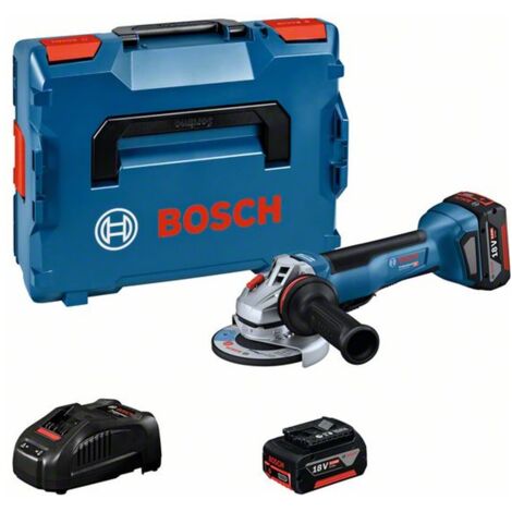 Bosch Professional Bosch Akku-Winkelschleifer GWS 18V-10 P, incl. Zubehör, 2 x Akku, Schnellladegerät, L-BOXX