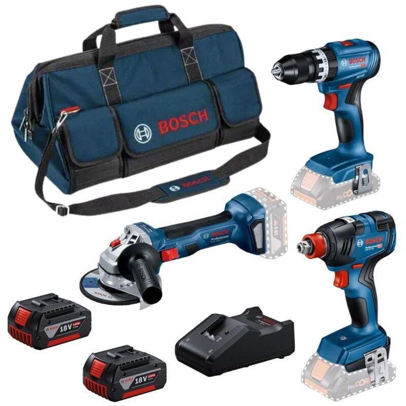 Bosch - Pack 3 Attrezzi 18V gsb/gdx/gws con 2 batterie 5,5AH - caricabatterie - borsa - 0615990N31