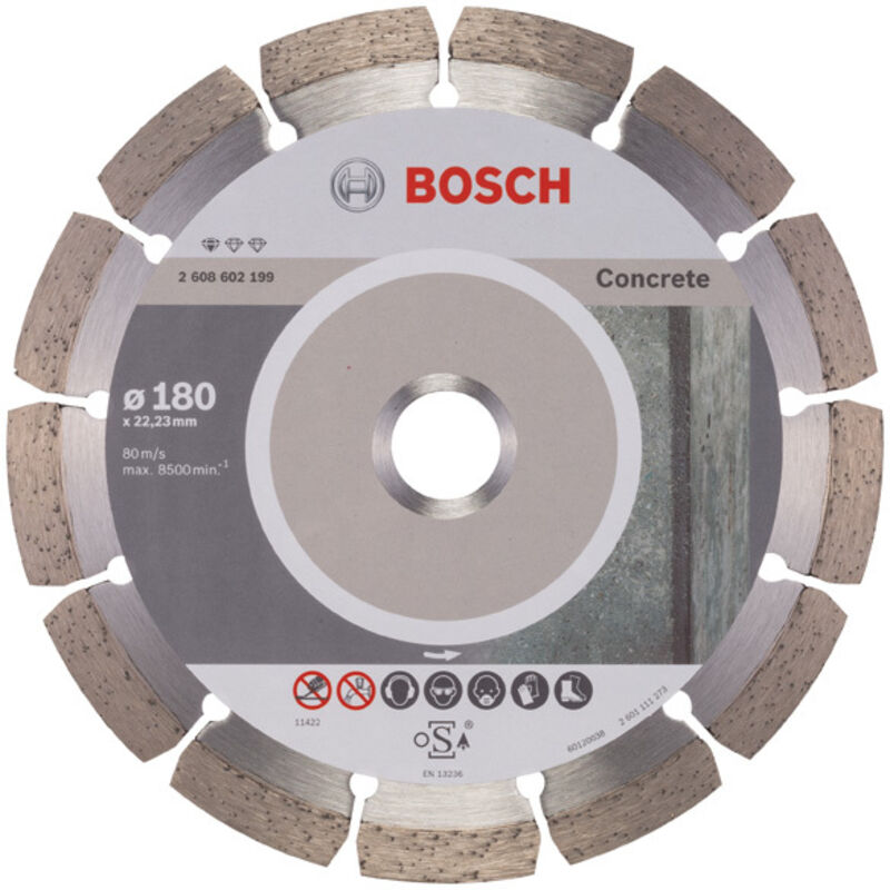 Disco diamantato da taglio standard per cemento, 180 x 22,23 x 2 x 10 mm, confezione da 1