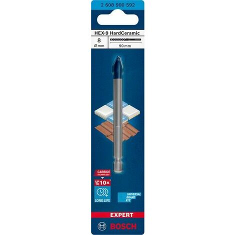 BOSCH Accessories EXPERT HEX-9 HardCeramic 2608900592 Fliesenbohrer 1 Stück 8 mm Gesamtlänge 90 mm