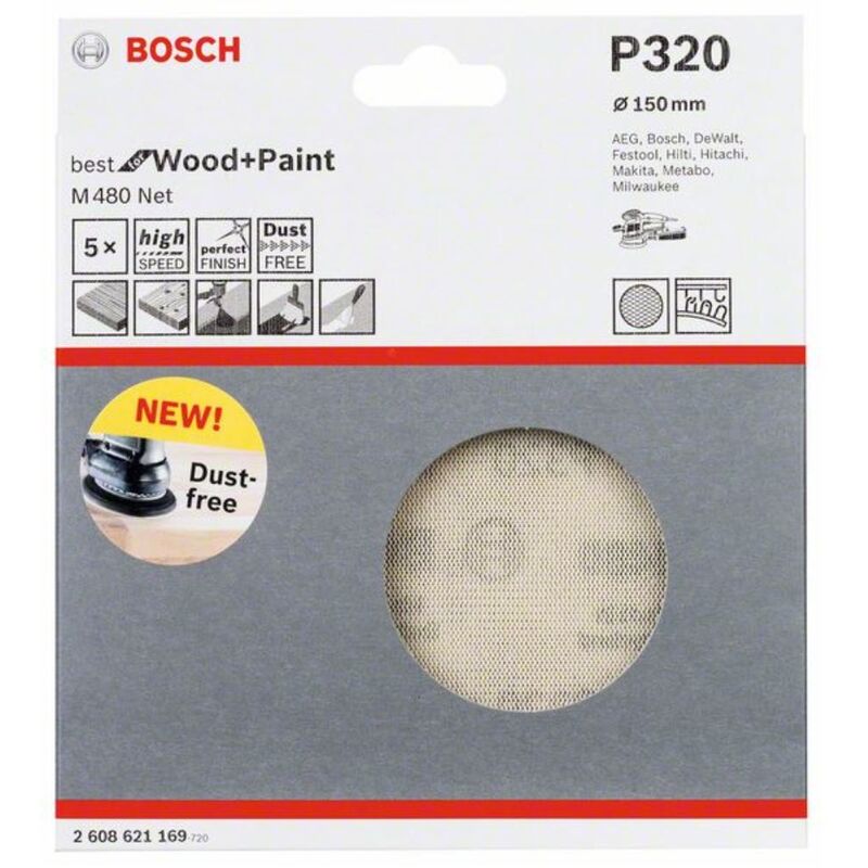Image of Foglio di macinazione M480 net. Meglio per legno e vernice. 150 mm. 320. 5-pack