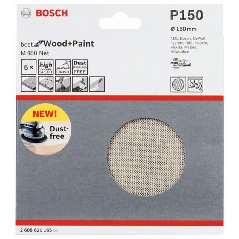 Image of Bosch - Foglio di macinazione M480 net. Meglio per legno e vernice. 150 mm. 150. 5-pack