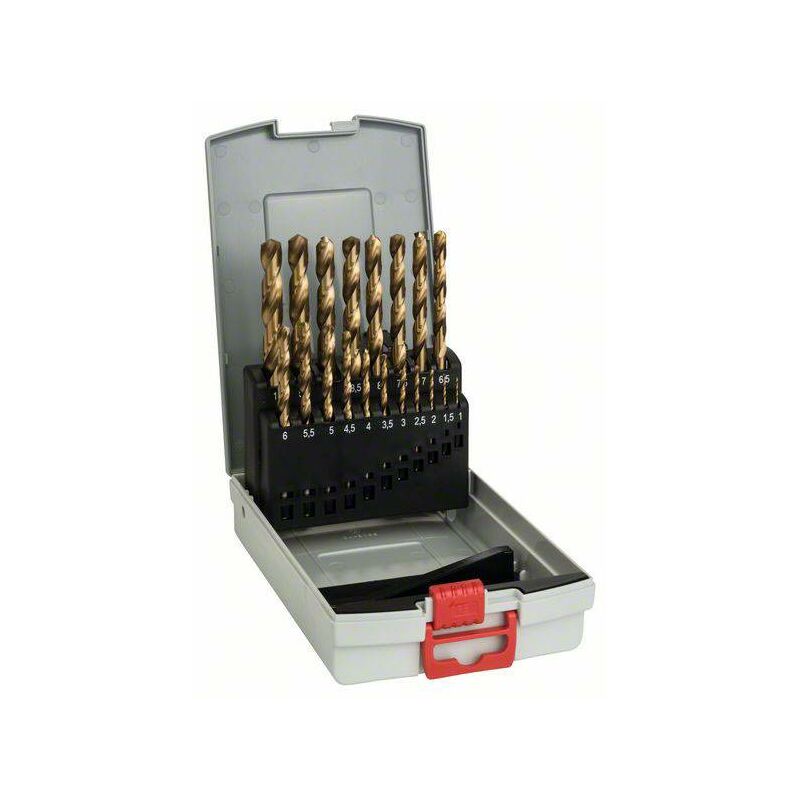 Bosch Accessories 2608587015 HSS Jeu de forets pour le métal 19 pièces TiN DIN 338 tige cylindrique 1 set W01483