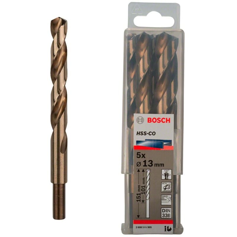 Bosch - Set de 5 forets hélicoïdaux HSS-Co ø 13 x 151 mm (2 608 585 905)