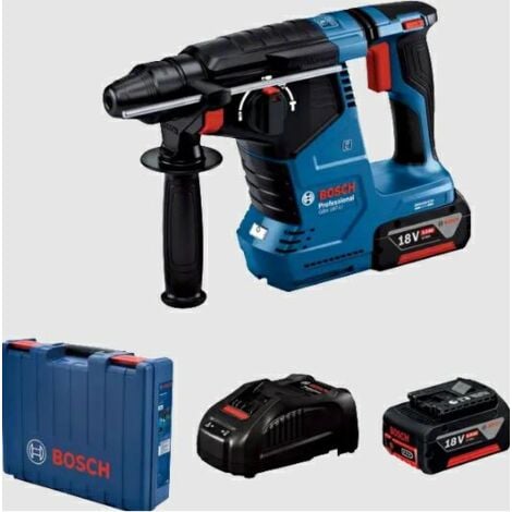 Bosch Professional GBH 187-LI - Taladro percutor inalámbrico (18 V, 2 baterías de 5,0 Ah, cargador, 2,4 J, diámetro de perforación en hormigón, 24 mm, estuche de plástico)