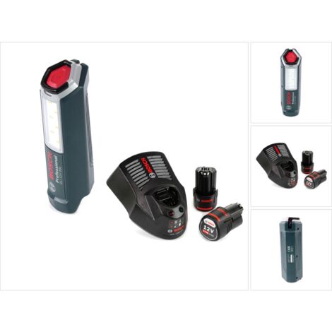 Bosch Professional GLI 12V-300 Lampe sans fil + 2x Batteries GBA 12V 2,0 Ah + Chargeur GAL 1230