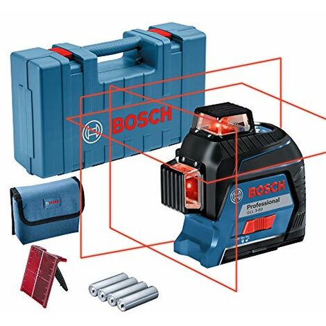 Bosch Professional GLL 3-80 Livella Laser Rosso, Raggio dAzione Fino a 30 m, 4 Pile AA, Valigetta, Blu