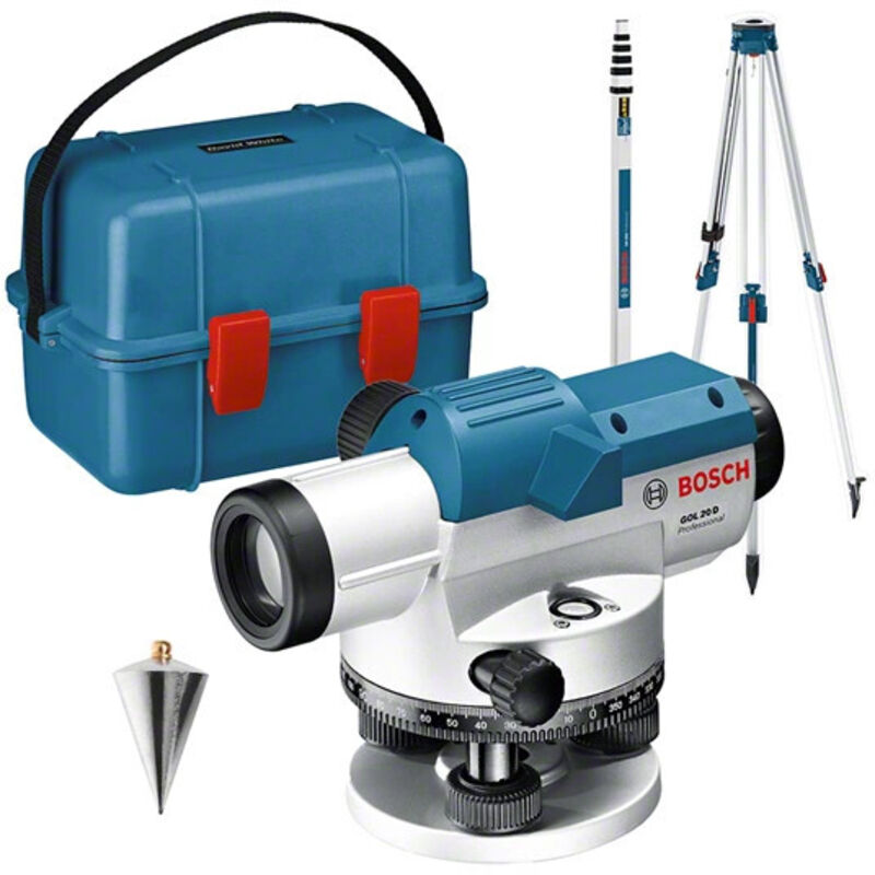 Bosch Professional Niveau optique GOL 20 D grossissement 20x unité de mesure : 360 degrés portée : jusqu’à 60 pige GR 500 trépied BT 160 dans un coffret de transport - vue 5