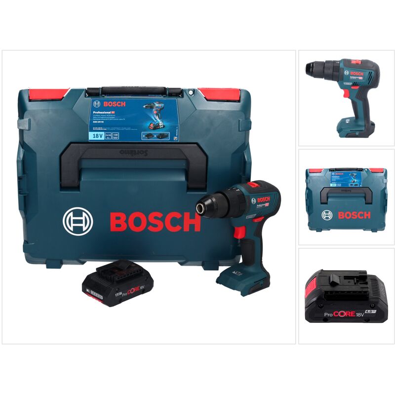 Bosch Professional GSB 18V-55 Perceuse-visseuse à percussion sans fil 55Nm 18V Brushless + 1x Batterie ProCORE 4,0Ah + Coffret L-Boxx - sans chargeur