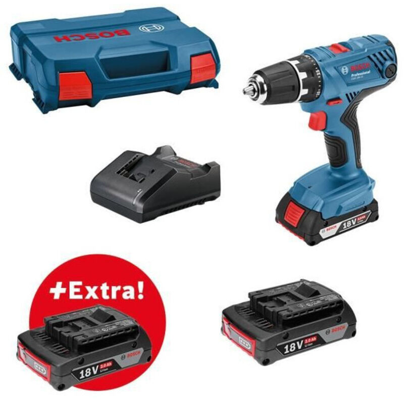 Trapano avvitatore Bosch Professional GSR 18V-21 + 3 batterie GBA 18V 2,0Ah + caricabatterie GAL 18V-20, forniti in L-CASE - 0615990L