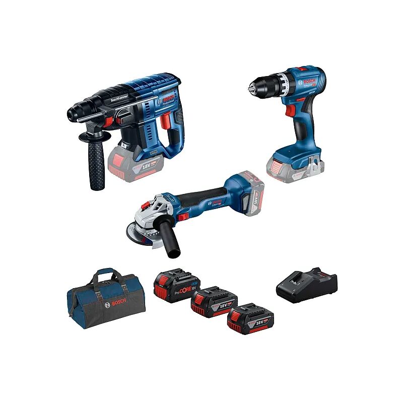 Kit 3 utensili Brushless Bosch 18V con 2 batterie 5Ah batteria 5.5Ah e borsa