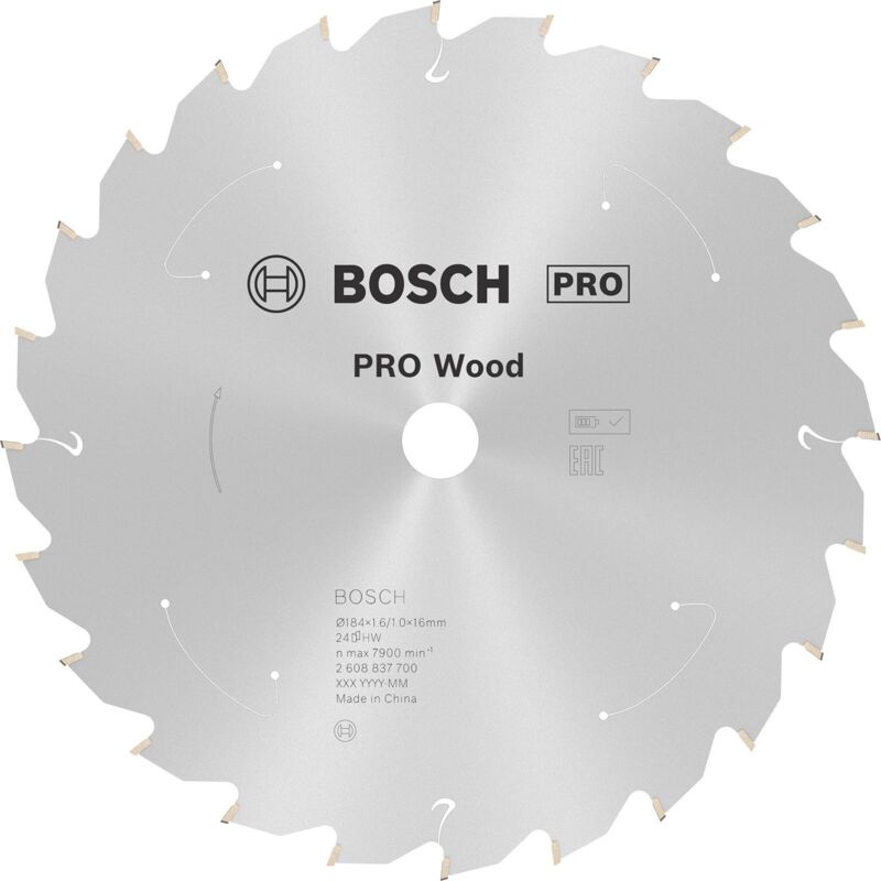 Lame PRO Wood cordless Bosch pour scies circulaires 184 x 1,6 x 16 mm - 2608837700