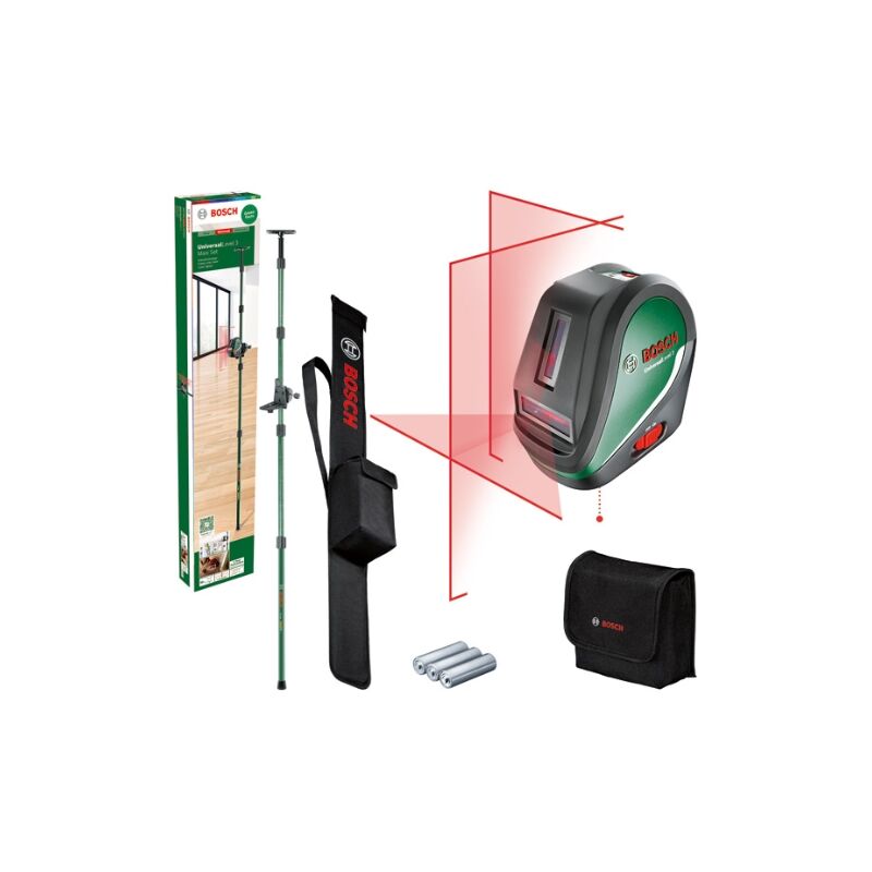 Home and Garden laser cross lines UniversalLevel 3 + tige télescopique (3 lignes, incl. ligne verticale a 90° pour una ligne transversale sur le