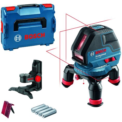 Bosch Professional Livella laser GLL 3-50 (laser rosso, da interno, raggio d'azione: 10 m, 4 batterie AA, supporto rotante, attacco BM1, L-BOXX)