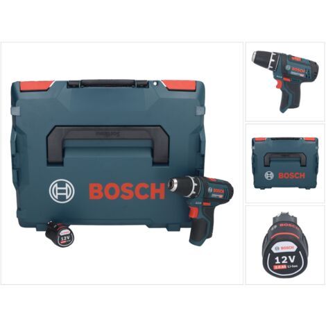 Bosch Professional – Perceuse-visseuse sans fil 12V 30Nm avec 1 batterie 2.0Ah – Design compact pour perçage bois 19mm et acier 10mm – Coffret L-Boxx - 12V-15