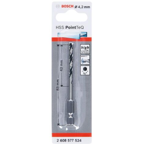 Bosch Professional PointTeQ Punta per trapano esagonale per metallo, diametro 4.2 mm, lunghezza 43 mm, lunghezza totale 83 mm, accessori per avvitatore e trapano avvitatore a percussione